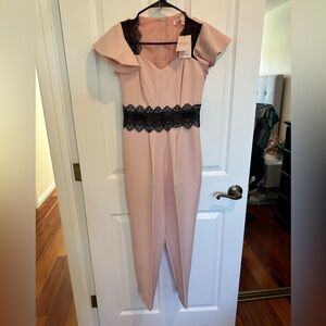 Miss Selfridge Pink and Black Lace Short Sleeves Jumpsuit